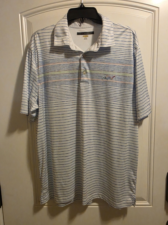 Greg Norman Collection Other - Men's White & Blue Striped Polo Shirt - Performance Golf Style